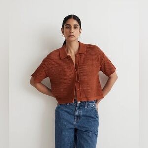 Madewell Crochet Button-Down Sweater Tee Afterglow Red